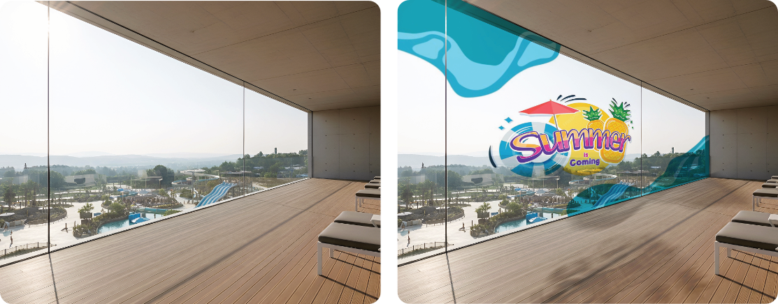 Ride Waiting Area Glass Wall | Summer Branding Graphics